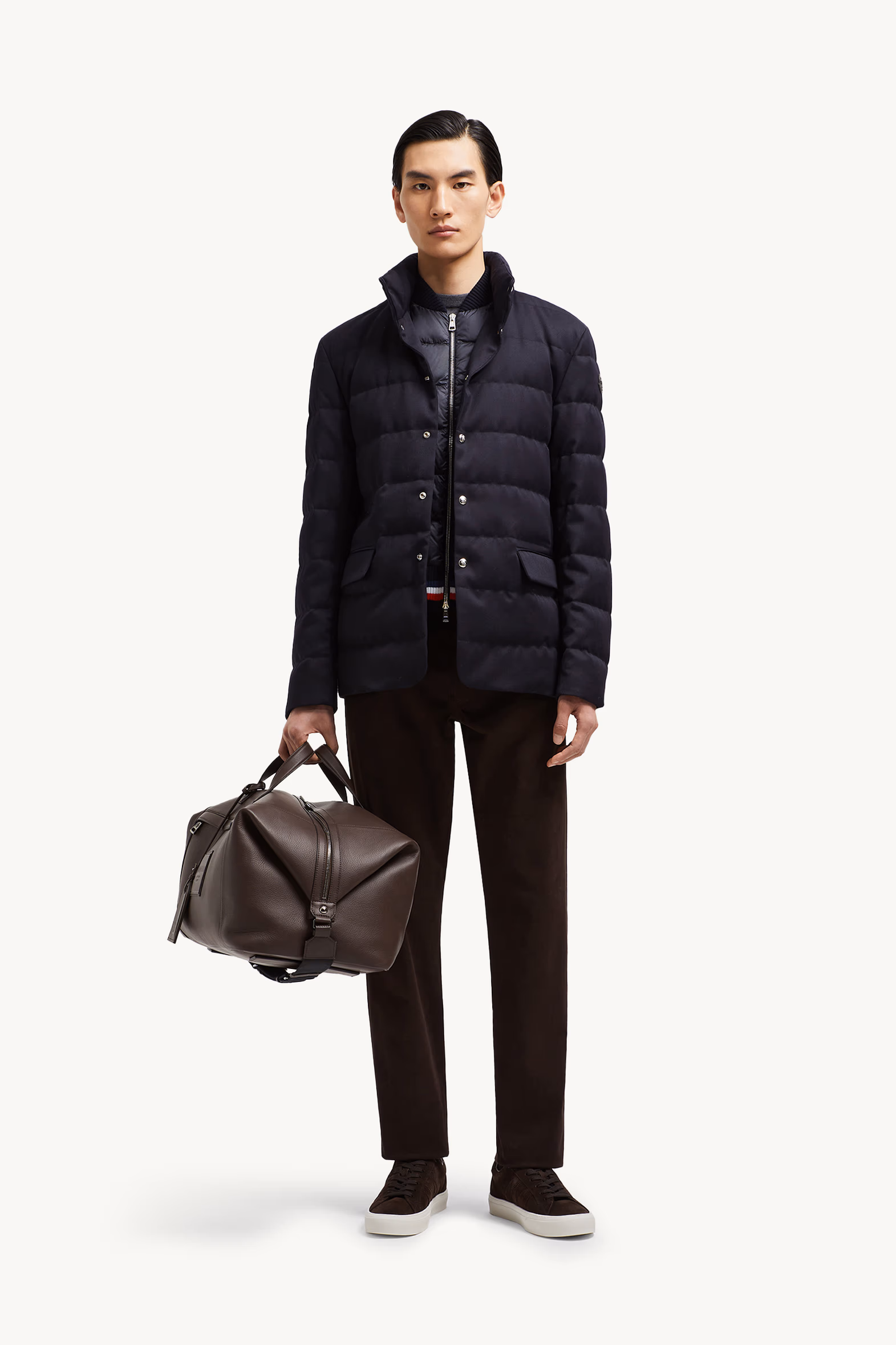 Bess Hooded Wool Short Down Jacket Navy Blue Moncler 0